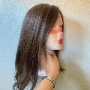 Lace front 100% remy human hair  brown balayage  topper